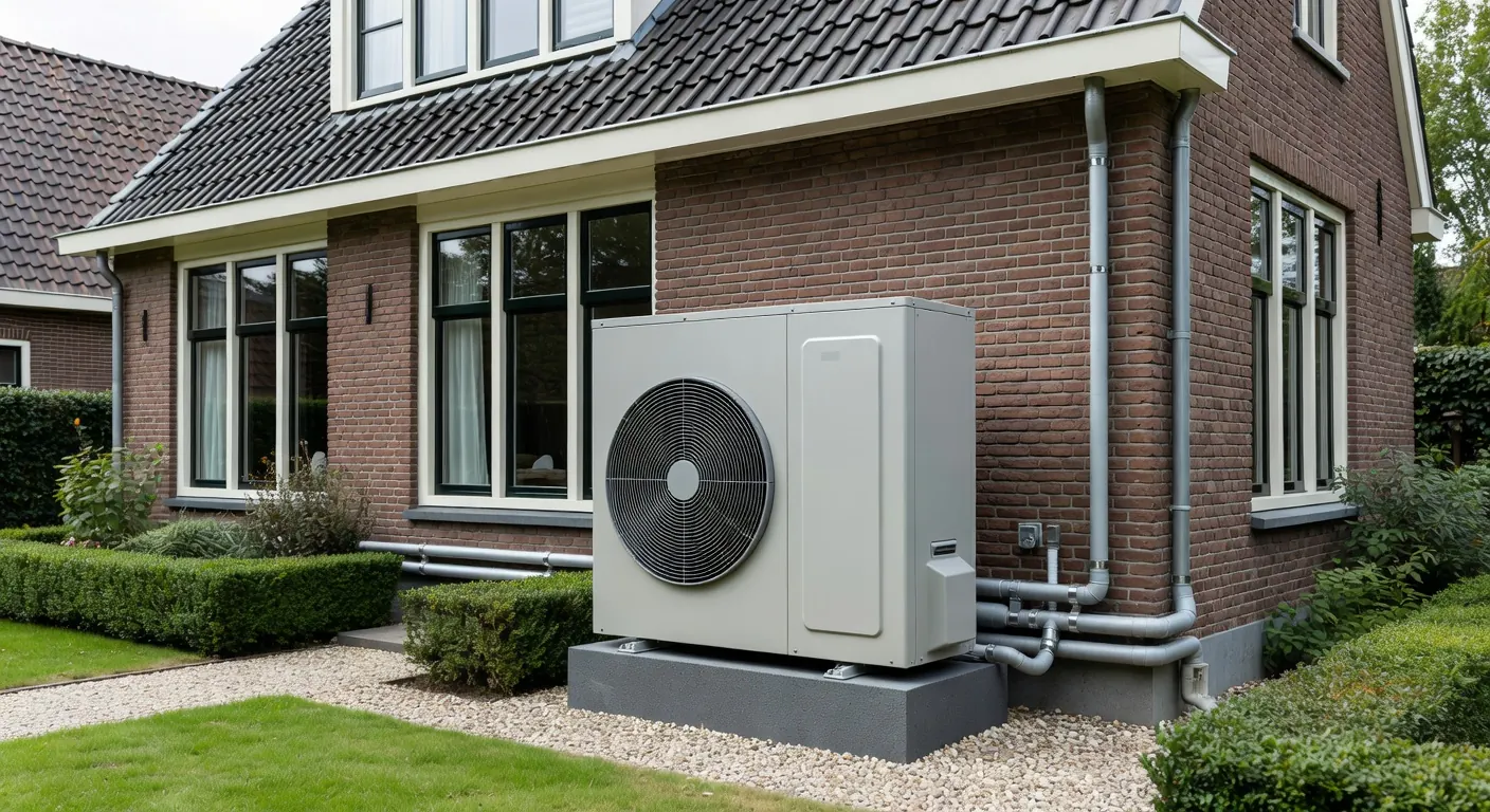 Illustratie van een warmtepompinstallatie met isolatiemateriaal in een woning