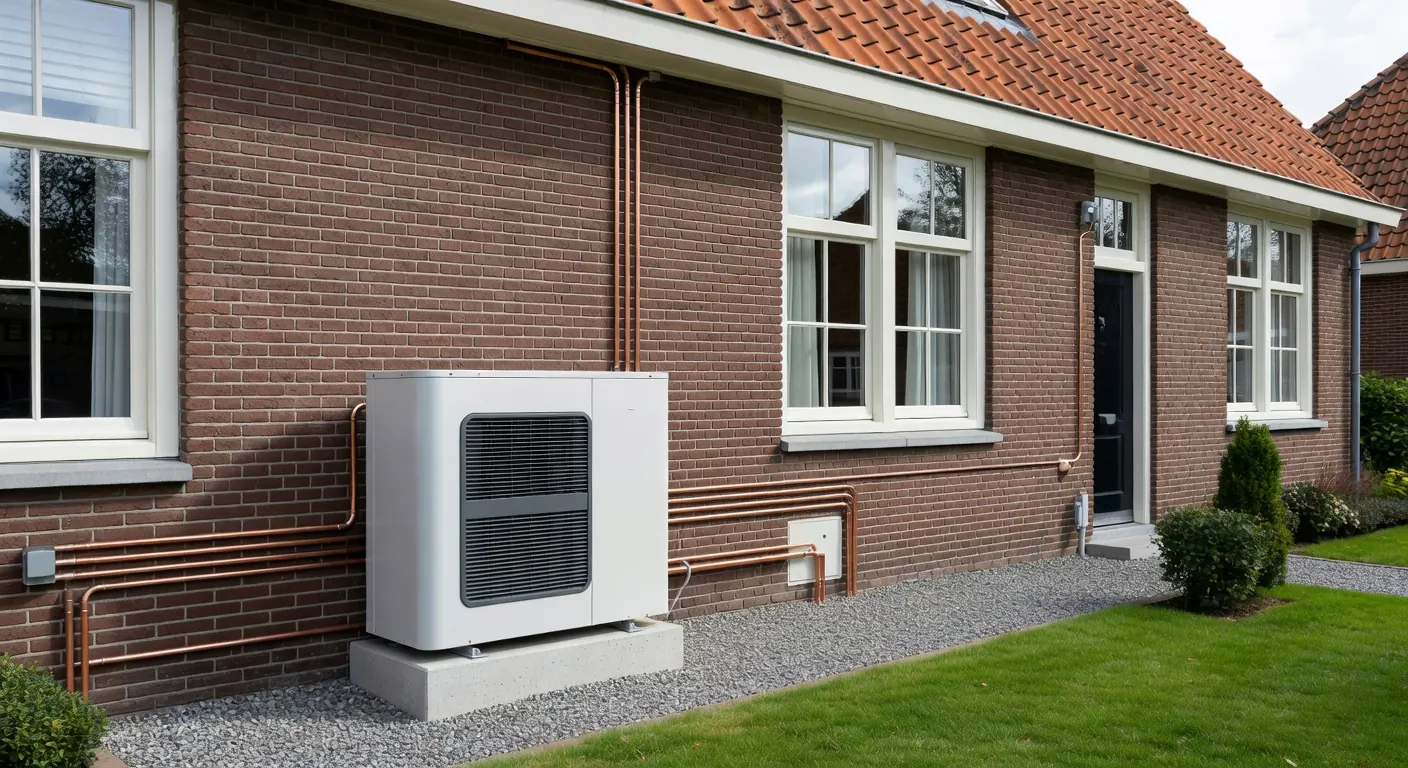 Illustratie van een warmtepomp gecombineerd met huisisolatie