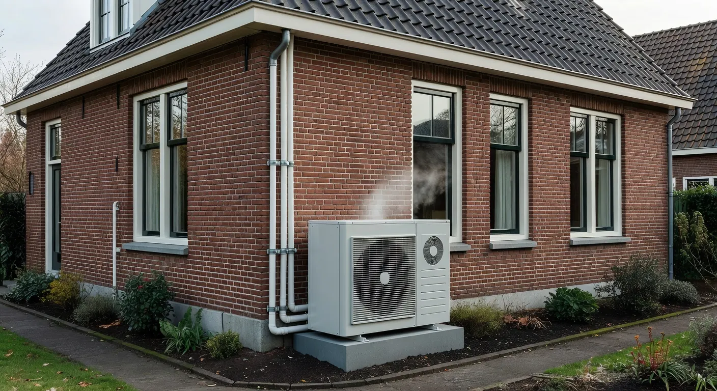 Illustratie van een warmtepompinstallatie met isolatiemateriaal in een huis